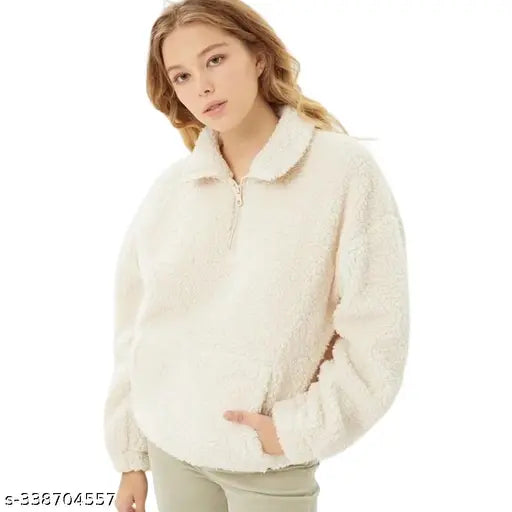 White Hoodies for Women Gifts Winter Wear Half Zip Sweatshirt Oversize Long Sleeves Hoodie