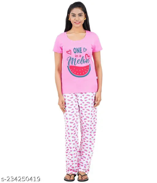 LADIES PRINTED COTTON PYJAMA SET WITH TOP