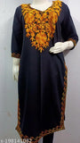 Black Woolen Kurti with Yellow Kashmiri Style Embroidered for Women