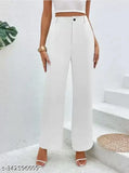 Trendy Regular Fit Full Length Cotton Blend White Color Women Pant Women Trouser