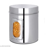 Home-pro Stainless Steel Kitchen See Through Storage Canisters(1150ml,1500ml & 1900ml) Set of 3, Silver