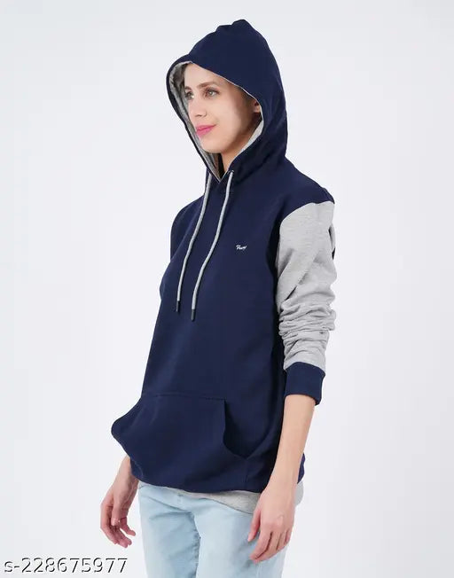 Women Full-Sleeve Sweatshirts Navy kangaroo pocket