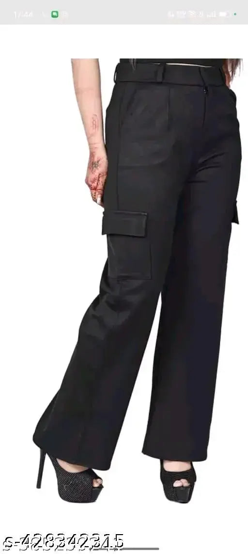 U Shahi Enterprises||Women Straight fit High-Rise Easy Wash Cargo Trouser Pant 4 Pocket