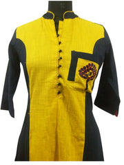 Women's Cotton Kurtis (Yellow, Black, L) - GillKart
