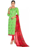 Womens Chanderi Regular Unstitched Salwar-Suit Material With Dupatta (Green, Red, 2 mtr) - GillKart