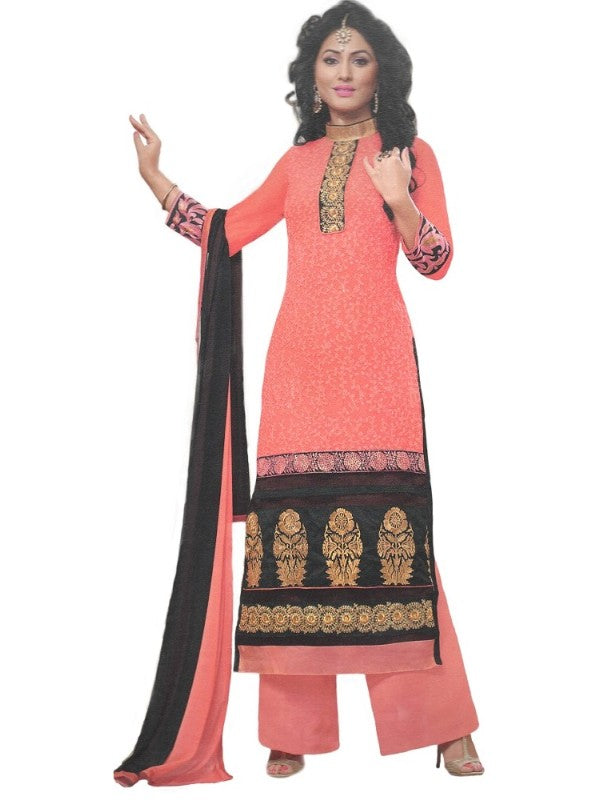 Womens Cotton Regular Unstitched Salwar-Suit Material With Dupatta (Light Red, Black, ) - GillKart