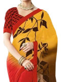 Womens Georgette Digital Printed Saree (Red, Yellow, 6.25 Mtr) - GillKart