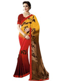 Womens Georgette Digital Printed Saree (Red, Yellow, 6.25 Mtr) - GillKart