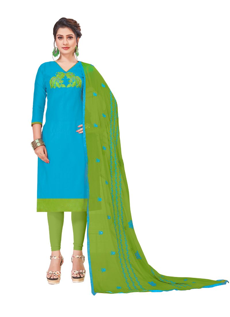 Women's Modal Silk Unstitched Salwar-Suit Material With Dupatta (Sky Blue, 2-2.5mtrs) - GillKart