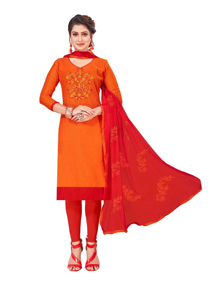 Women's Modal Silk Unstitched Salwar-Suit Material With Dupatta (Oranage, 2-2.5mtrs) - GillKart
