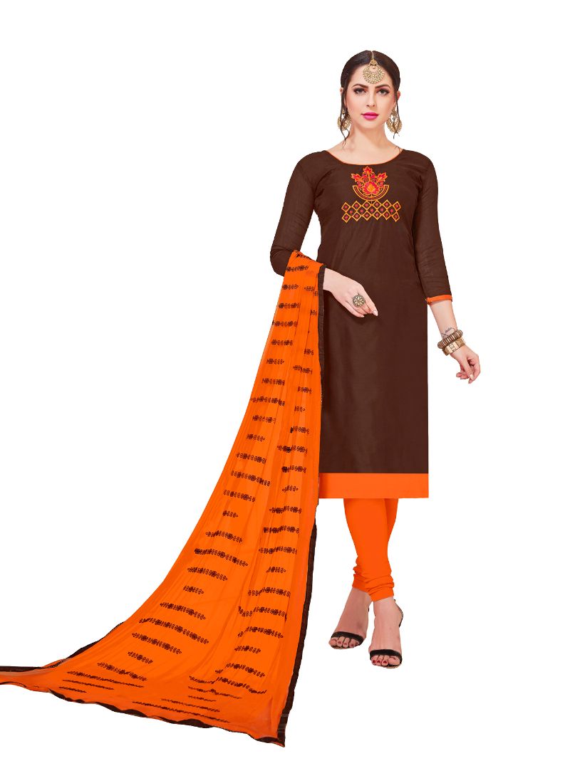 Women's Modal Silk Unstitched Salwar-Suit Material With Dupatta (Brown, 2-2.5mtrs) - GillKart