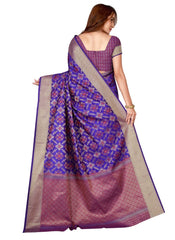 Women's Kanjivaram Silk Saree with Blouse (Blue, 5-6 Mtrs) - GillKart