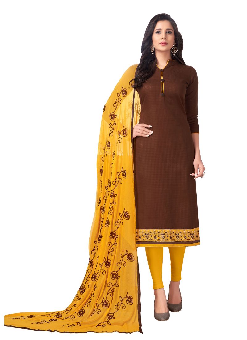 Women's Cotton Unstitched Salwar-Suit Material With Dupatta (Brown, 2 Mtr) - GillKart