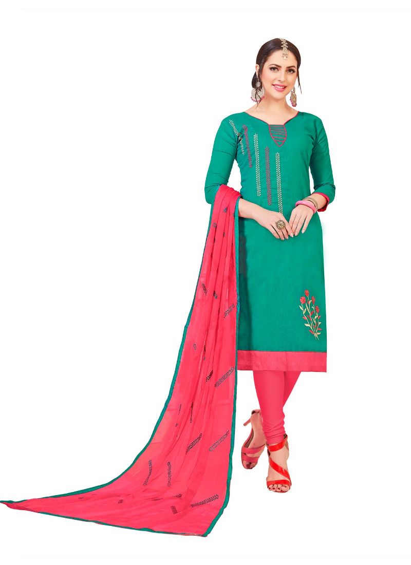 Women's Slub Cotton Unstitched Salwar-Suit Material With Dupatta (Turquoise, 2 Mtr) - GillKart