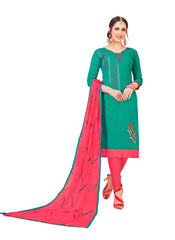 Women's Slub Cotton Unstitched Salwar-Suit Material With Dupatta (Turquoise, 2 Mtr) - GillKart
