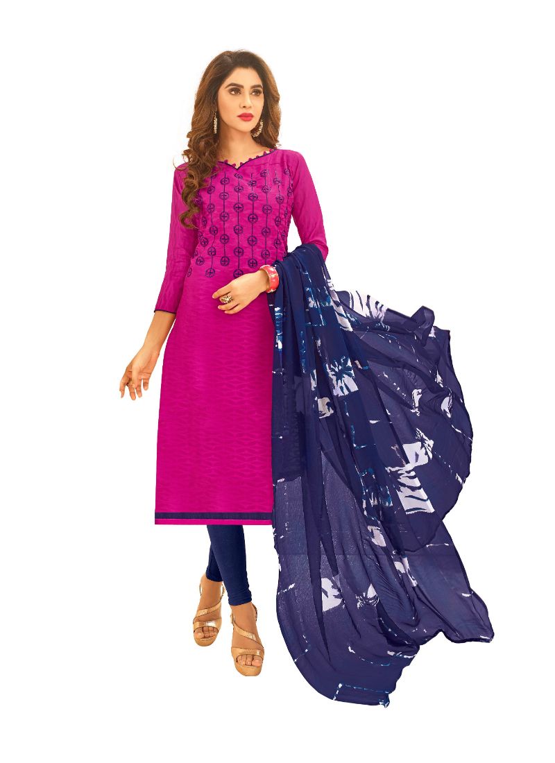 Women's Cotton Jacquard Unstitched Salwar-Suit Material With Dupatta (Magenta, 2 Mtr) - GillKart