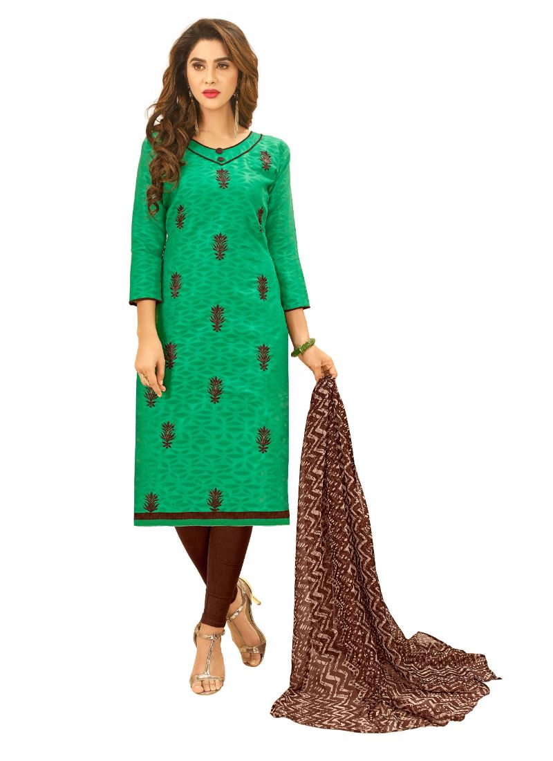 Women's Cotton Jacquard Unstitched Salwar-Suit Material With Dupatta (Green, 2 Mtr) - GillKart