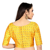 Women's Brocade, Inner-Cotton Full Stitched Padded Blouse (Yellow ) - GillKart