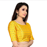 Women's Brocade, Inner-Cotton Full Stitched Padded Blouse (Yellow ) - GillKart