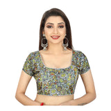 Women's Satin Silk, Inner-Cotton Full Stitched Padded Blouse (Black) - GillKart