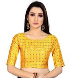 Women's Brocade, Inner-Cotton Full Stitched Padded Blouse (Yellow ) - GillKart