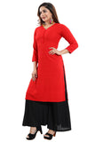 Women's Rayon Embroidered Straight Kurti-Red - GillKart