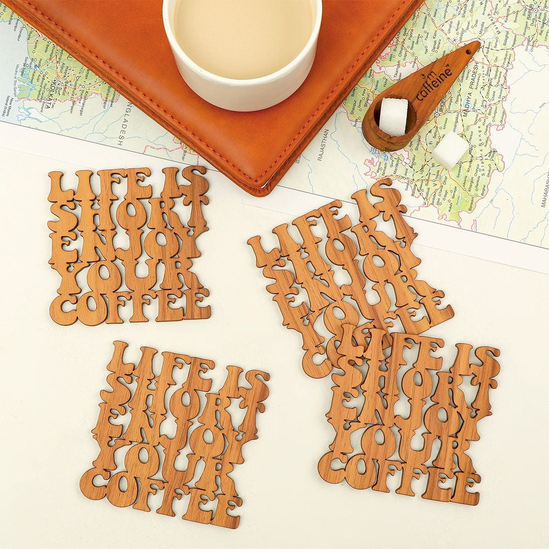 Wooden Coasters for Tea Coffee (Set of 4) - GillKart