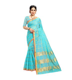 Women's Kota Doria Cotton Saree With Blouse (Sky Blue,6-3 Mtrs) - GillKart