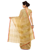 Women's Kota Doria Cotton Saree With Blouse (Chikoo,6-3 Mtrs) - GillKart