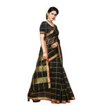 Women's Kota Doria Cotton Saree With Blouse (Black,6-3 Mtrs) - GillKart