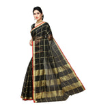 Women's Kota Doria Cotton Saree With Blouse (Black,6-3 Mtrs) - GillKart