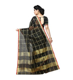 Women's Kota Doria Cotton Saree With Blouse (Black,6-3 Mtrs) - GillKart