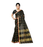 Women's Kota Doria Cotton Saree With Blouse (Black,6-3 Mtrs) - GillKart