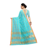 Women's Kota Doria Cotton Saree With Blouse (Sky Blue,6-3 Mtrs) - GillKart