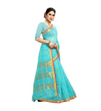 Women's Kota Doria Cotton Saree With Blouse (Sky Blue,6-3 Mtrs) - GillKart