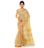 Women's Kota Doria Cotton Saree With Blouse (Chikoo,6-3 Mtrs) - GillKart