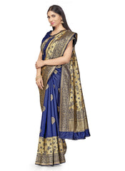 Women's Banarasi Silk Saree (Navy Blue,5-6 Mtrs) - GillKart