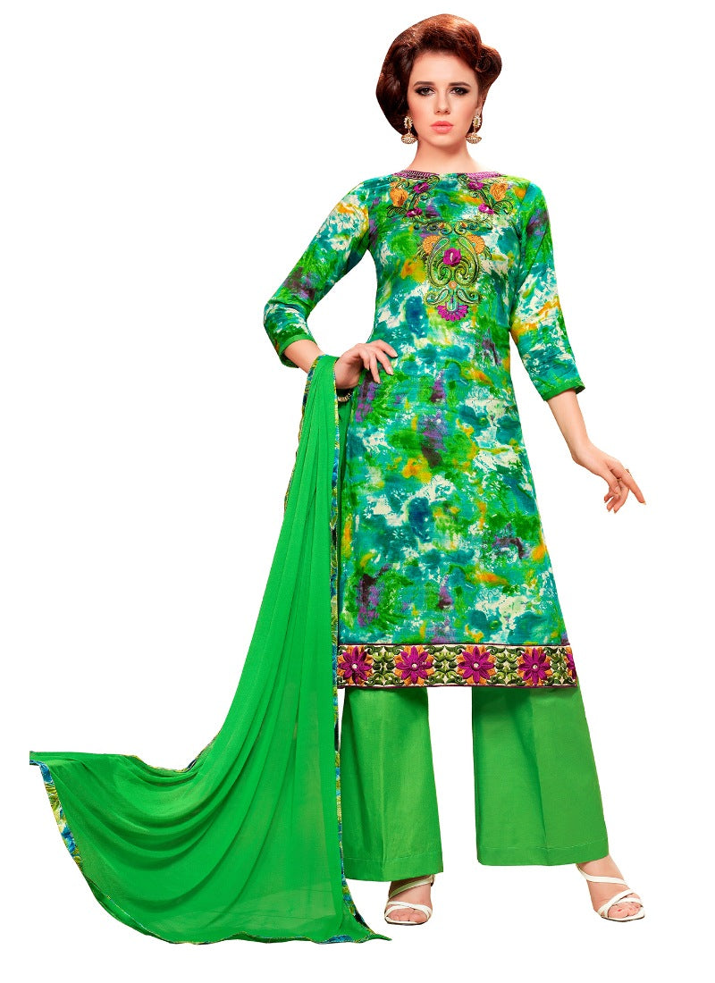 Women's Glaze Cotton Unstitched Salwar Suit-Material With Dupatta (Green &amp; Multi,2.3 Mtrs) - GillKart