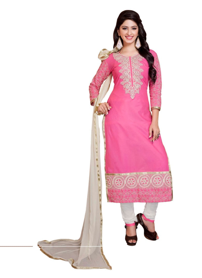 Women's Georgette Unstitched Salwar Suit-Material With Dupatta (Pink &amp; White,2.2 Mtrs) - GillKart