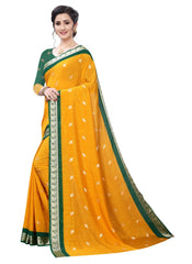 Women's Vichitra Silk Saree(Mustard ,5-6Mtrs) - GillKart