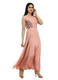 Women's Crepe Solid Sleeveless Full Length Gown(Light Peach) - GillKart