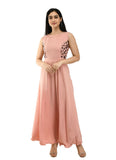 Women's Crepe Solid Sleeveless Full Length Gown(Light Peach) - GillKart