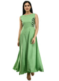 Women's Crepe Solid Sleeveless Full Length Gown(Green) - GillKart