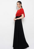 Women's Crepe Solid Sleeveless Full Length Gown(Red Black) - GillKart