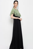 Women's Crepe Solid Sleeveless Full Length Gown(Green Black) - GillKart