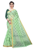 Women's Cotton Blend Saree(Parrot Green ,5-6Mtrs) - GillKart