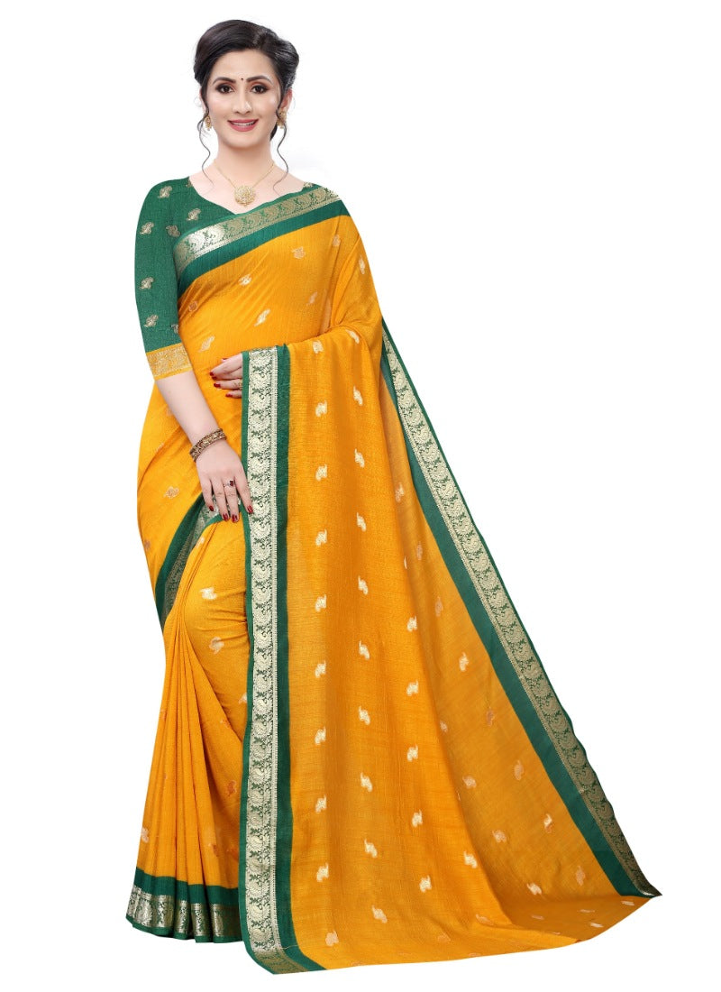 Women's Vichitra Silk Saree(Mustard ,5-6Mtrs) - GillKart