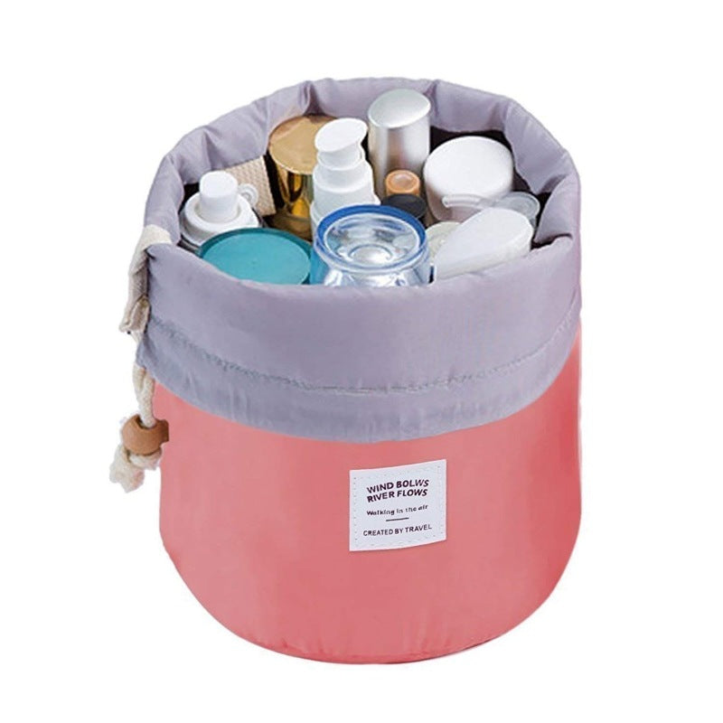 Bucket Barrel Shaped Waterproof Cosmetic Makeup Bag Round Shape (Color: Assorted) - GillKart