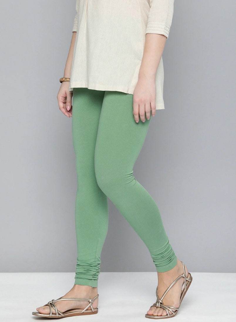 Women's Cotton Leggings (Color:Green Solid) - GillKart
