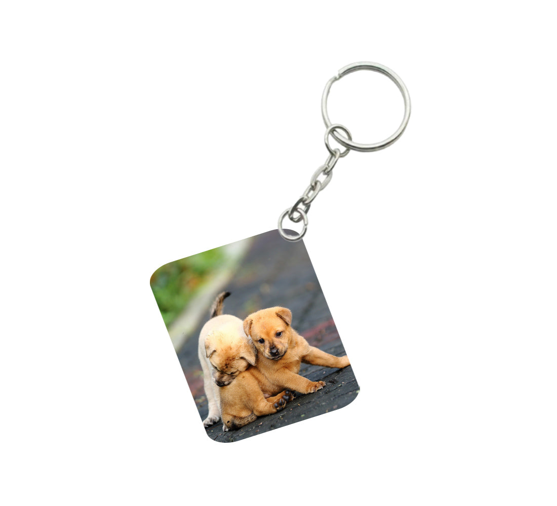 Pack Of 3_ Dogs Love One Side Printed Rectangle Designer Keychain (Brown) - GillKart
